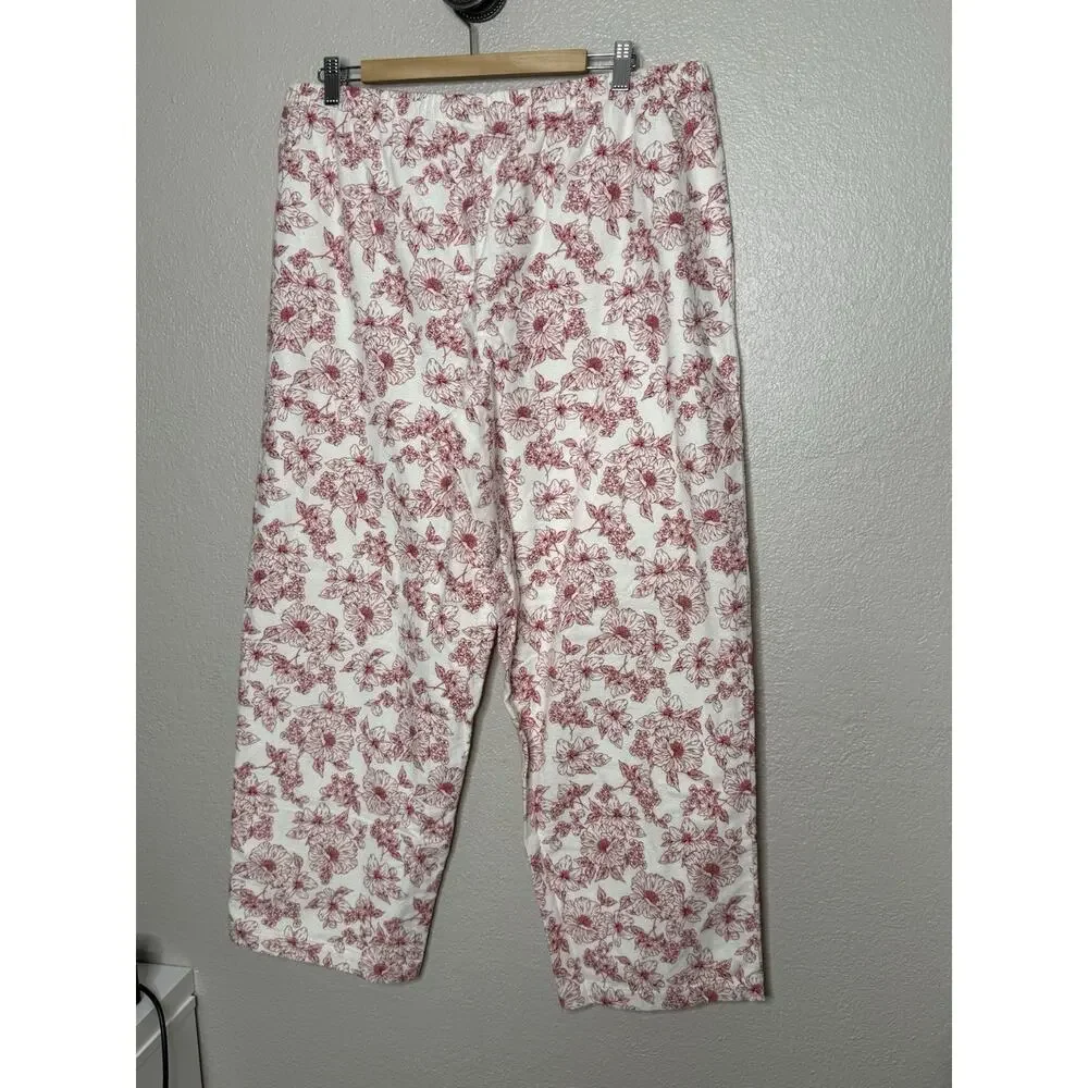 Charter Club Size XL 100% Cotton Flannel Floral Pajama Set Red White PJs Womens